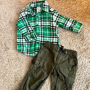 2 Piece set Carters boys Plaid Button Front Shirt &
Cargo pants 6 months